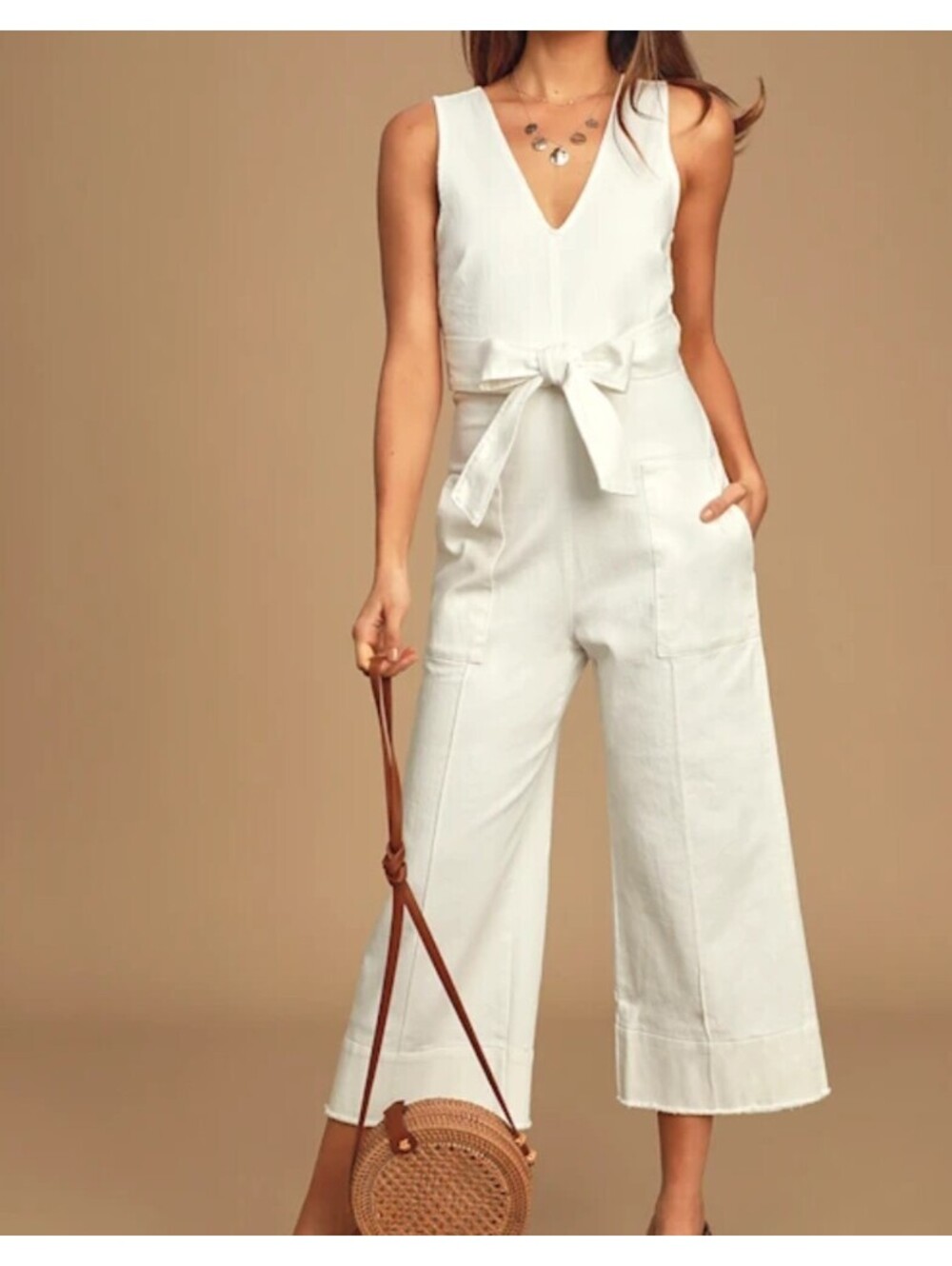 ASTR Daydream white denim wrap jumpsuit sz M